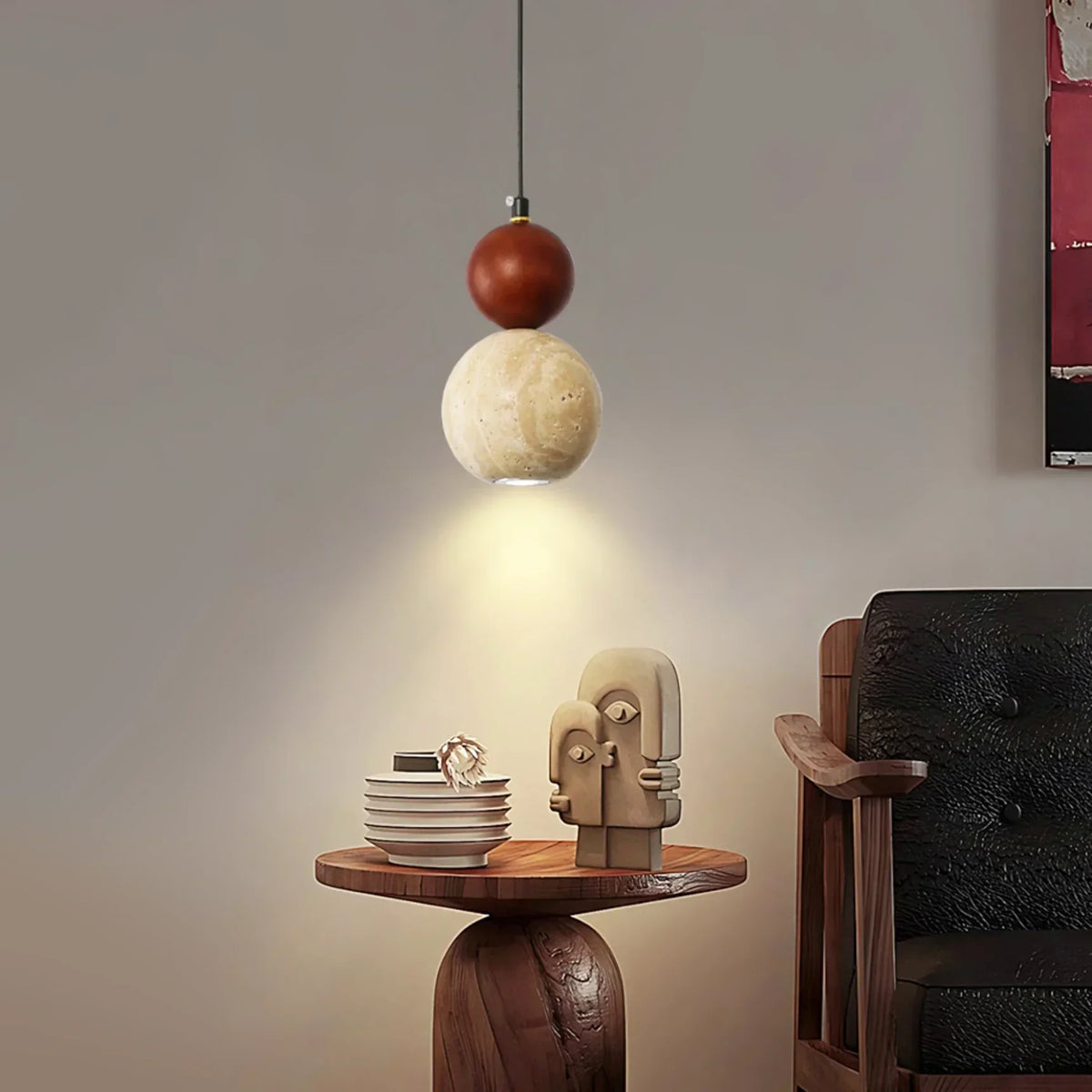 Travertine Round Single Head Pendant Lamp – Travertine detail 2