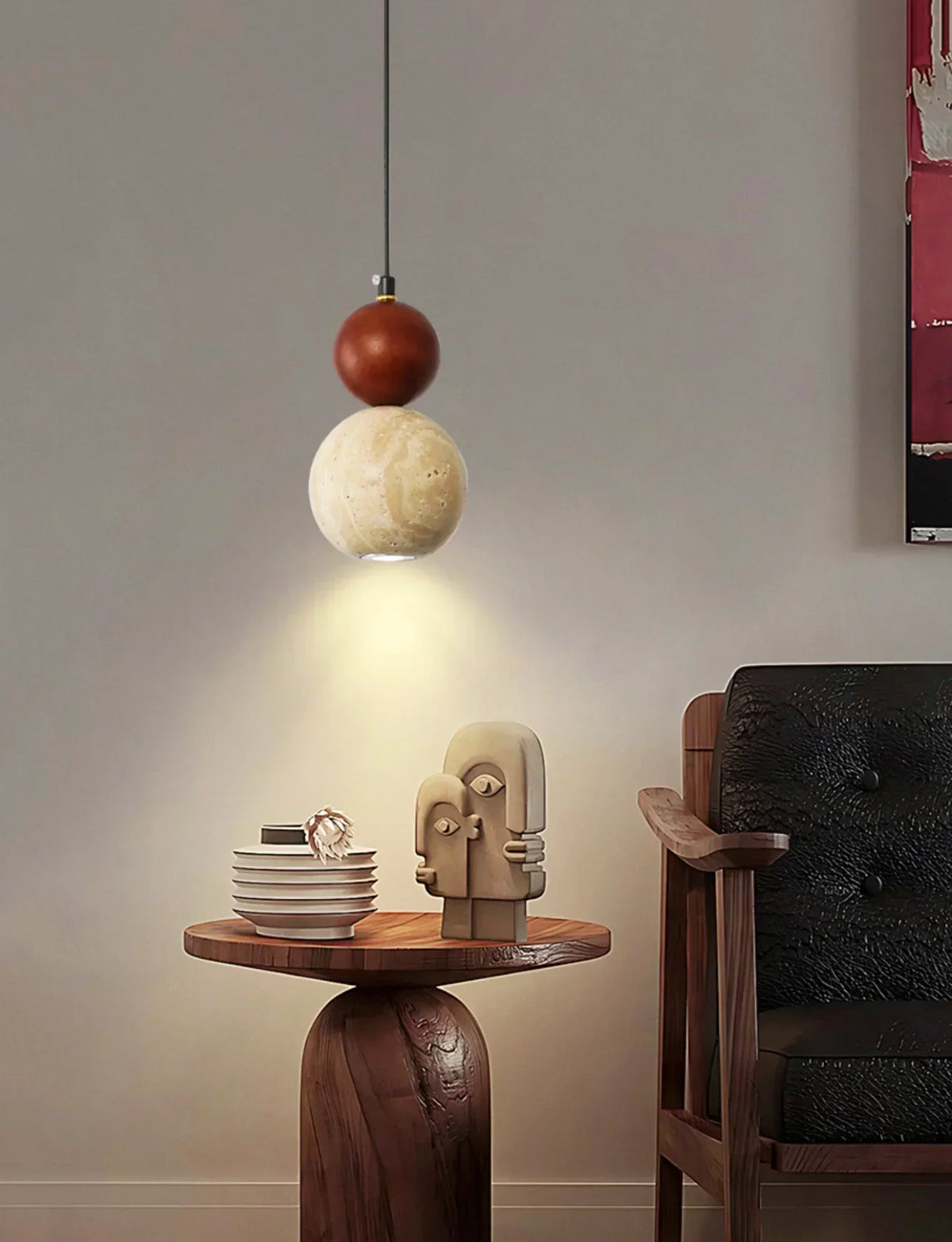Travertine Round Single Head Pendant Lamp – Travertine detail 6