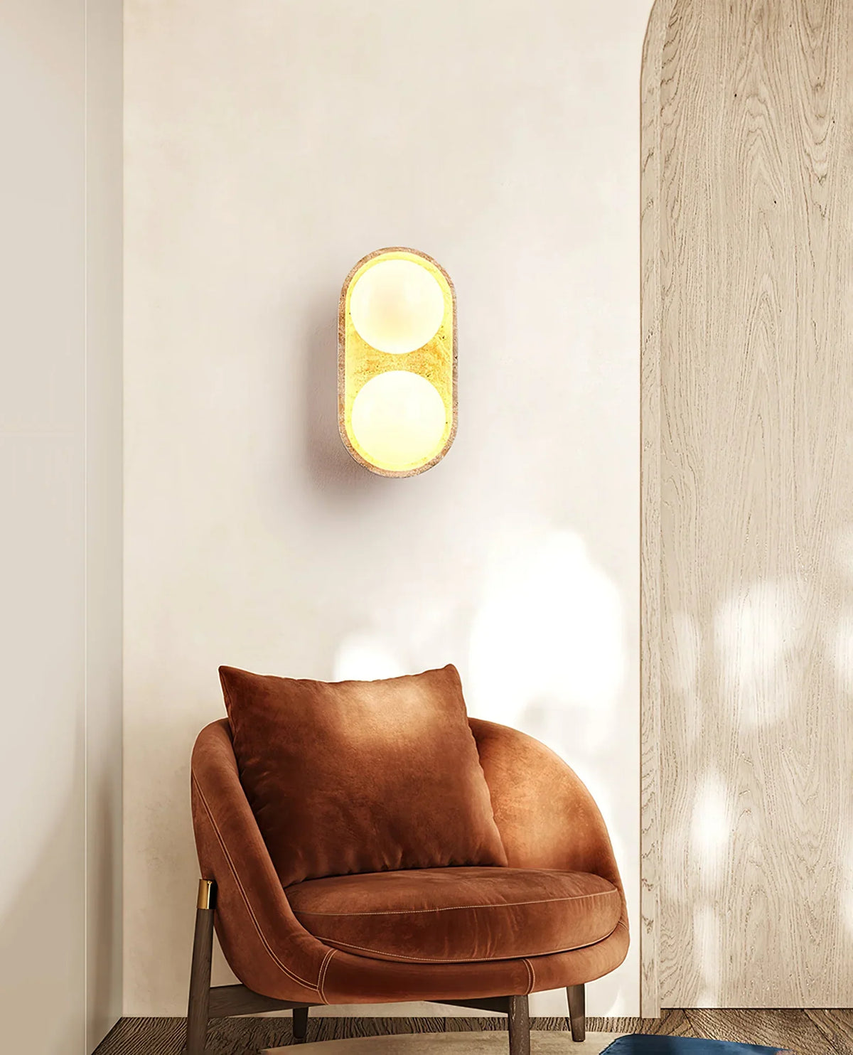 Travertine Solstice Trio Wall Sconce – Travertine detail 6