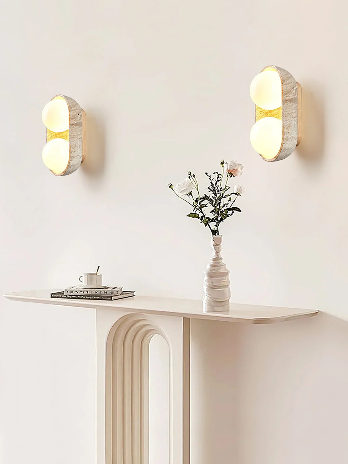 Travertine Solstice Trio Wall Sconce – Travertine detail 9