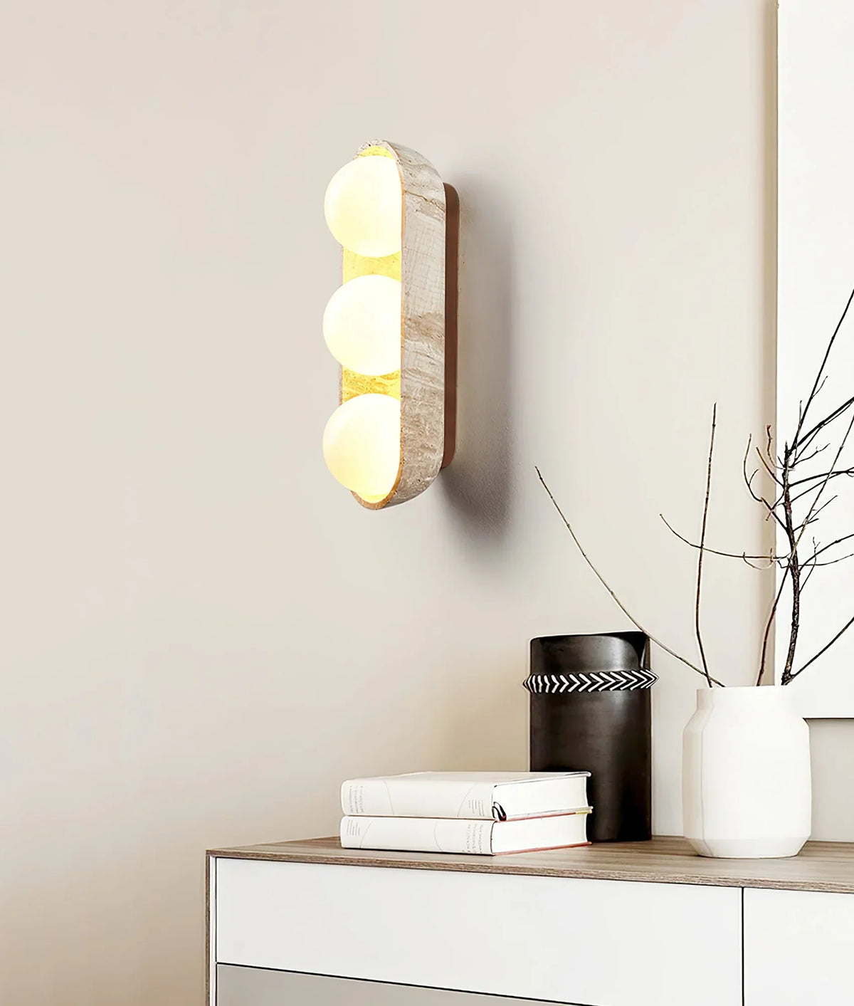 Travertine Solstice Trio Wall Sconce – Travertine detail 5