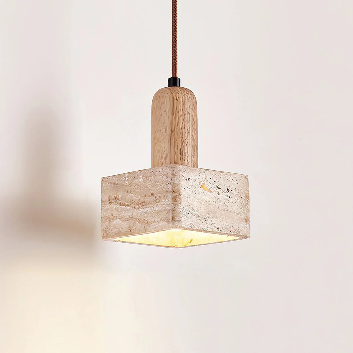 Travertine Talla Wood Pendant Lamp – Travertine detail 11