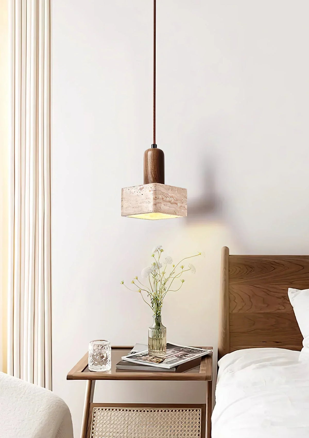 Travertine Talla Wood Pendant Lamp – Travertine detail 4
