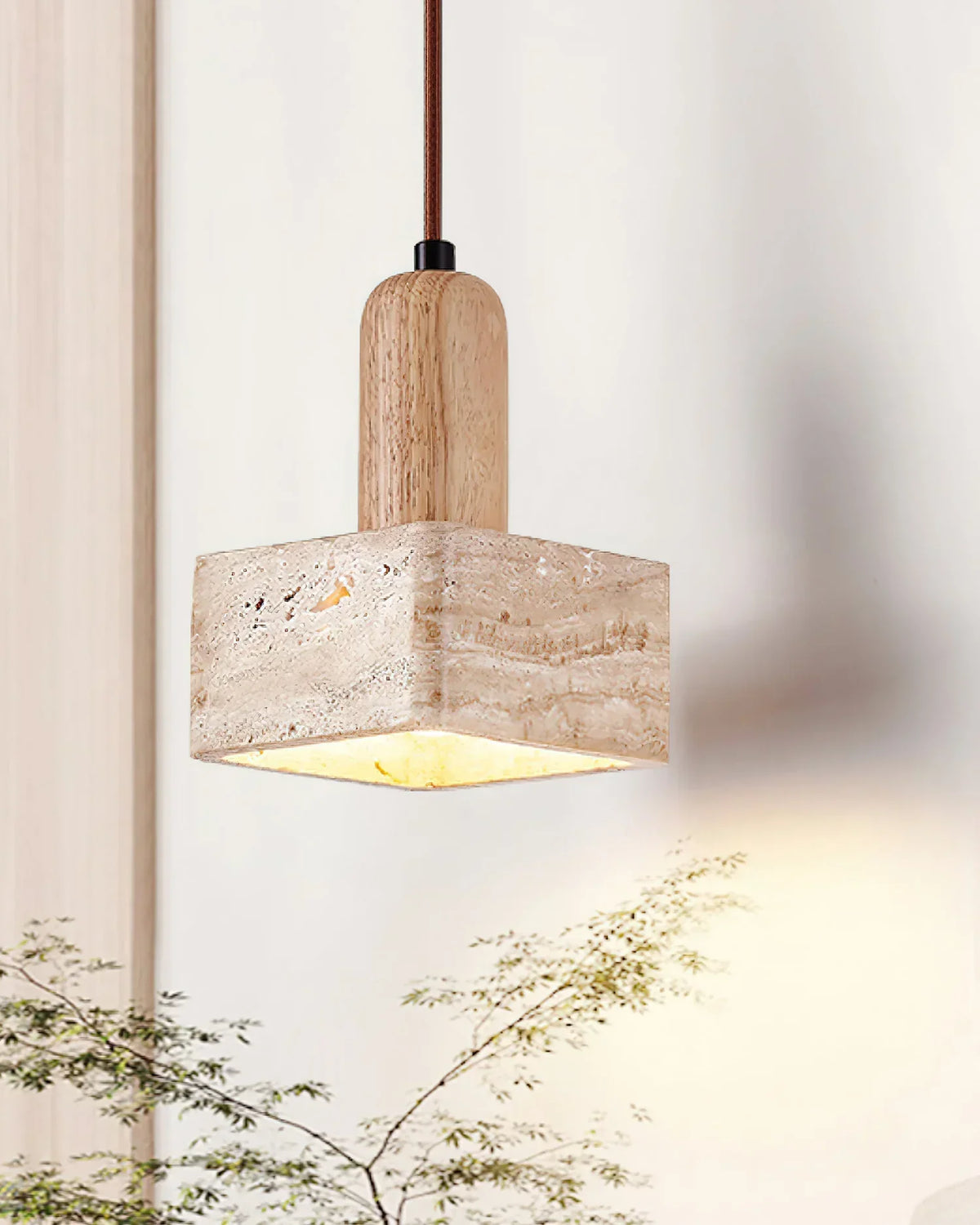 Travertine Talla Wood Pendant Lamp – Travertine detail 5