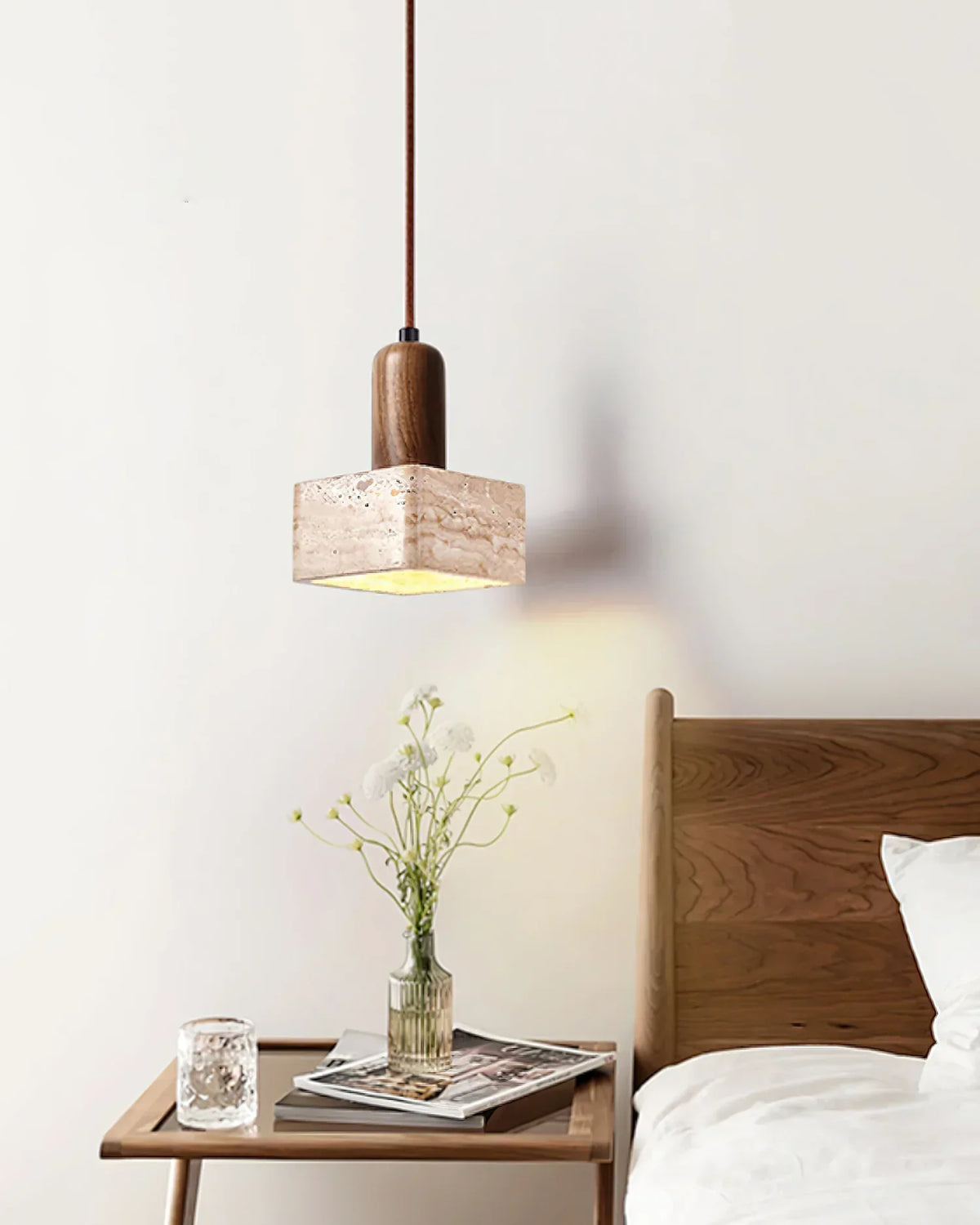 Travertine Talla Wood Pendant Lamp – Travertine detail 6