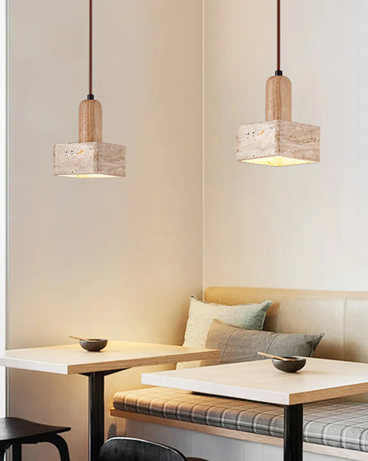 Travertine Talla Wood Pendant Lamp – Travertine detail 8