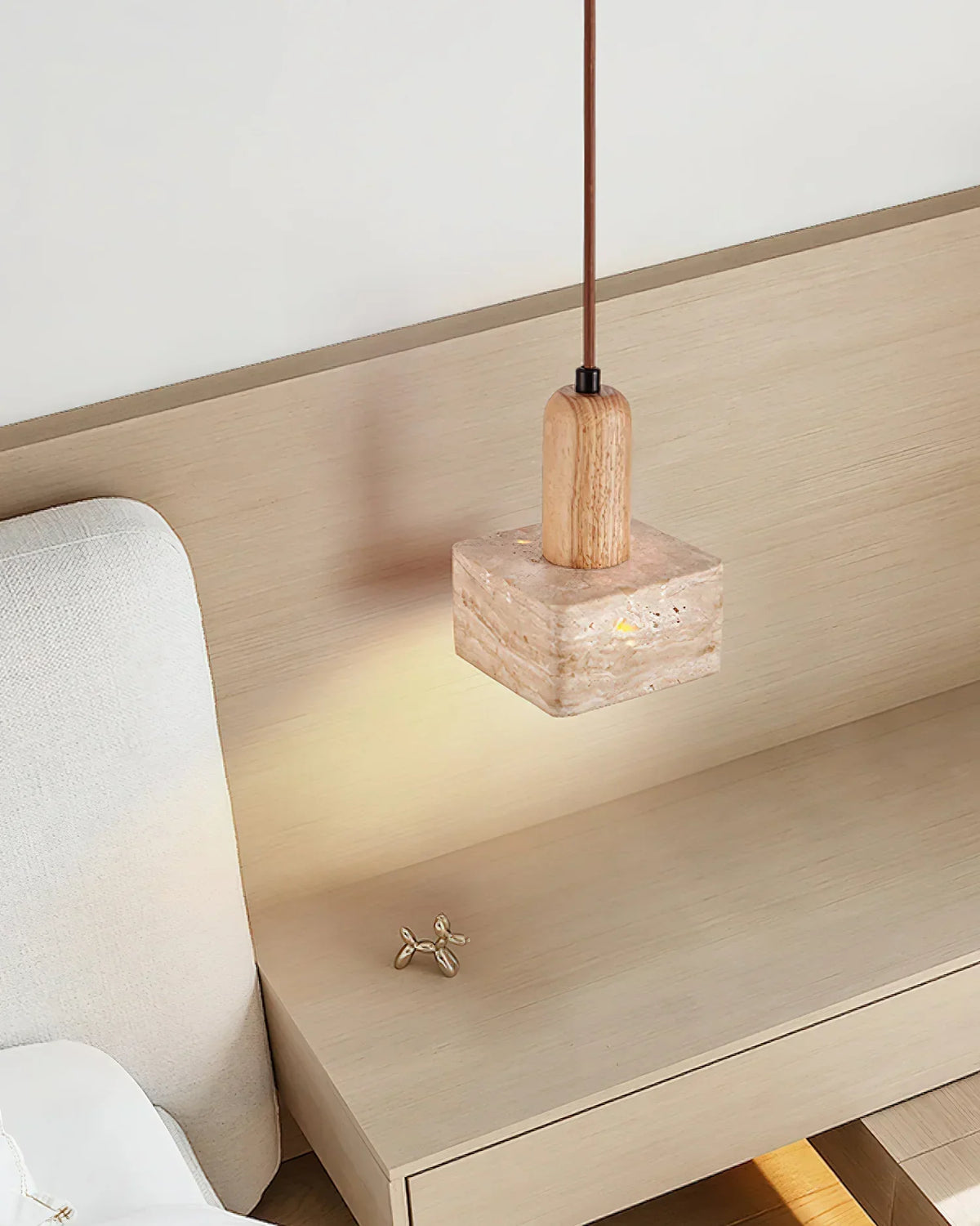 Travertine Talla Wood Pendant Lamp – Travertine detail 7