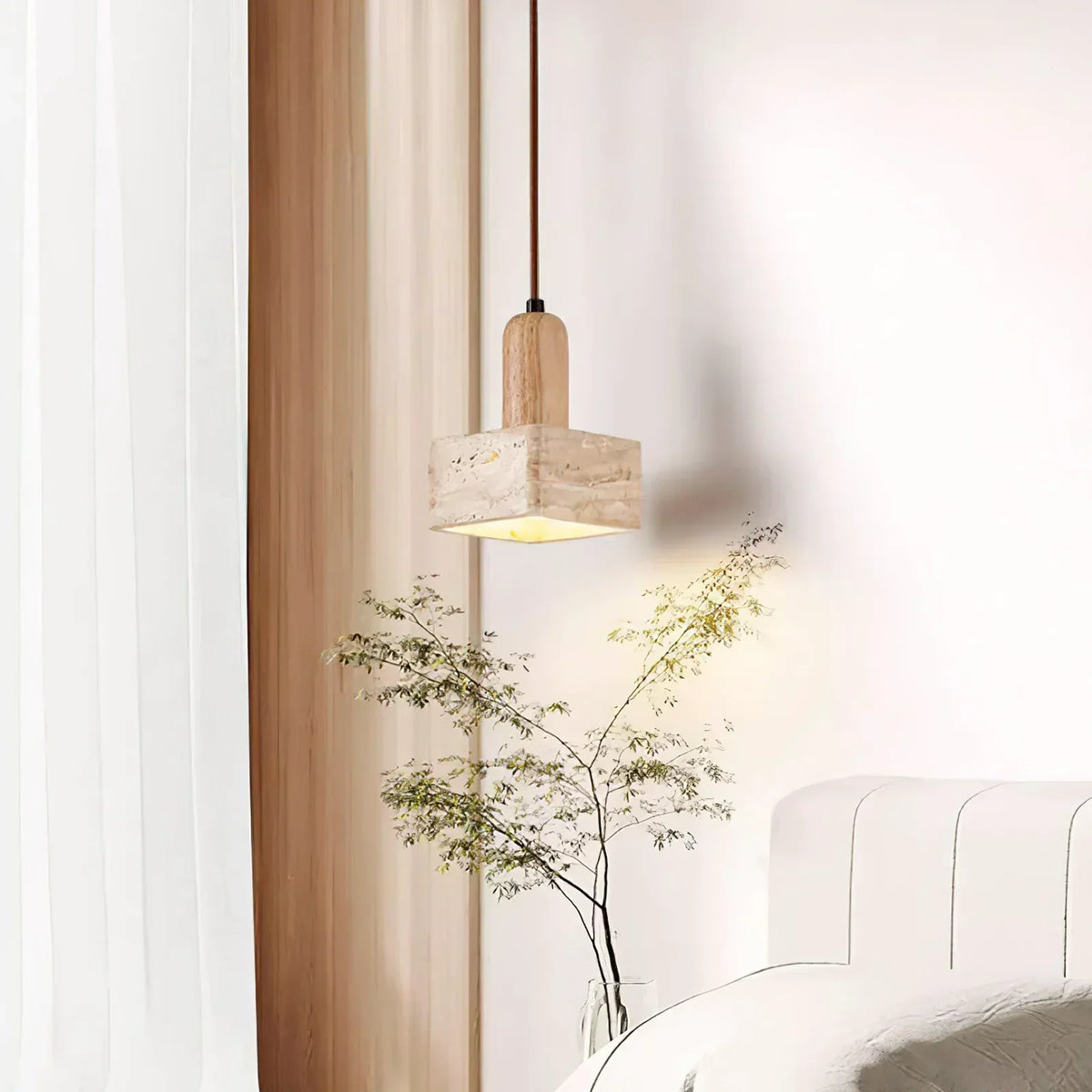 Travertine Talla Wood Pendant Lamp – Travertine detail 2