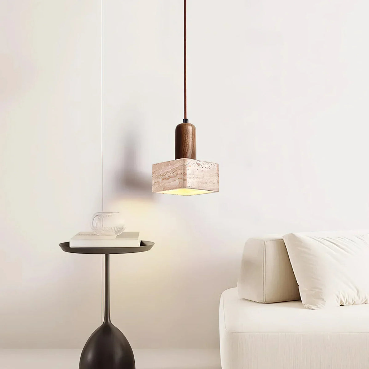 Travertine Talla Wood Pendant Lamp – Travertine detail 3