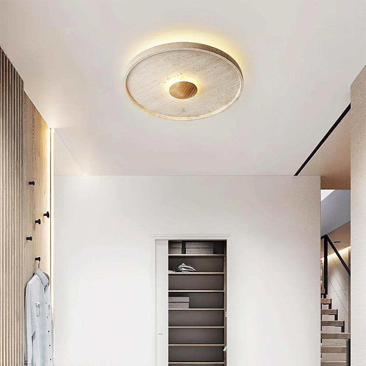 Travertine Tranquil Aura Disc Ceiling Light – Travertine detail 2