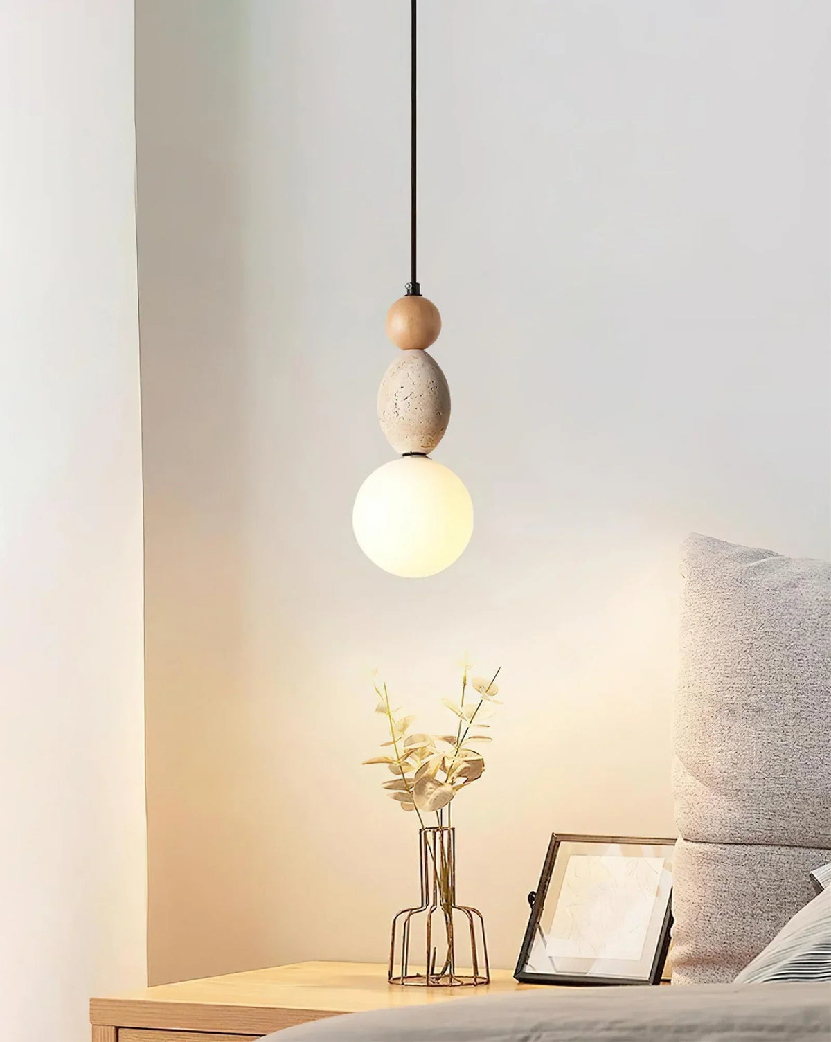 Travertine Trio Orb Pendant Lamp – Travertine detail 10