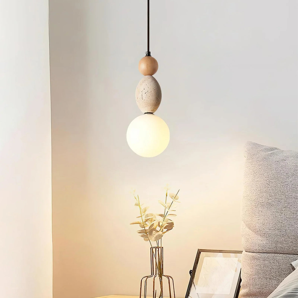 Travertine Trio Orb Pendant Lamp – Travertine detail 5