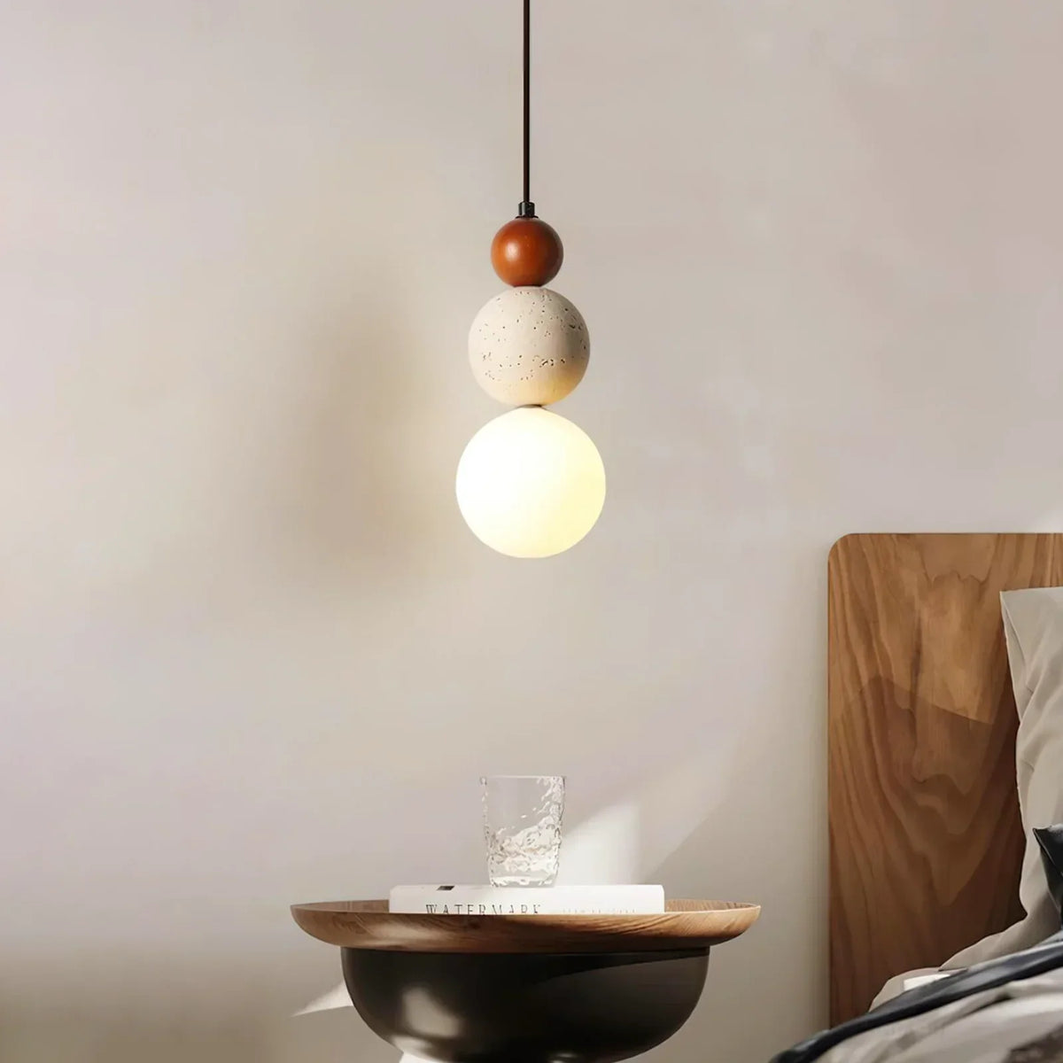 Travertine Trio Orb Pendant Lamp – Travertine detail 3