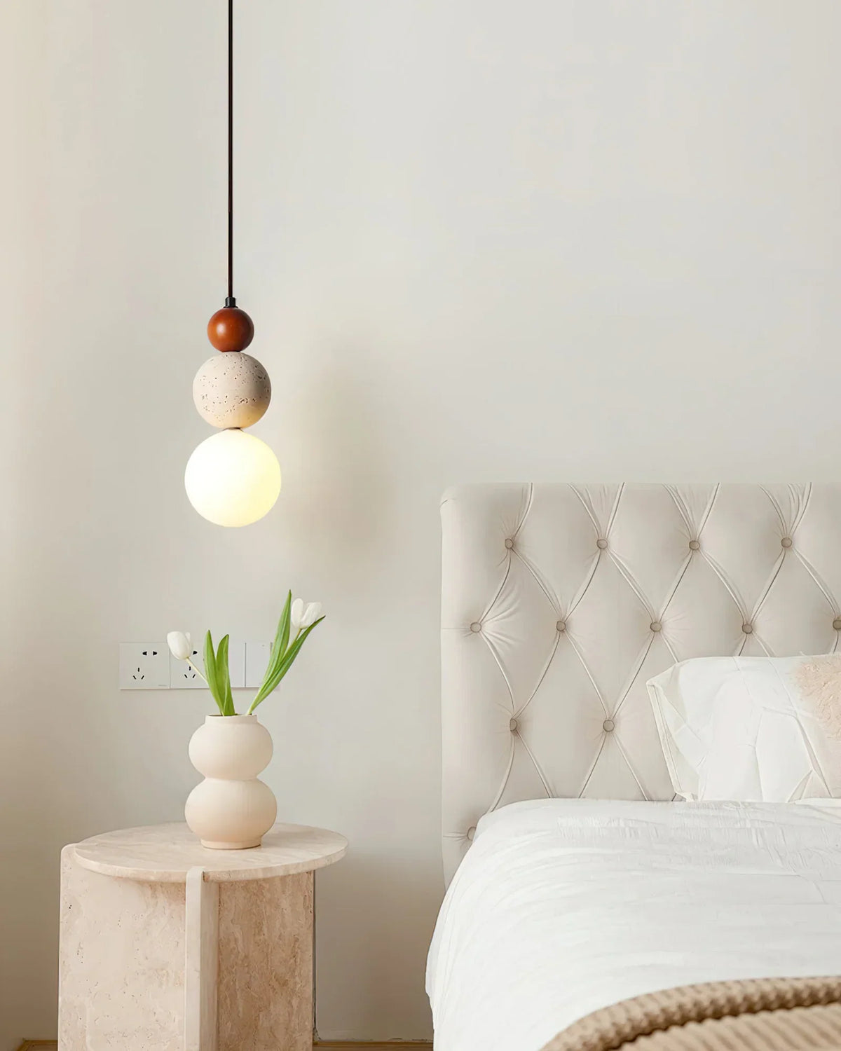 Travertine Trio Orb Pendant Lamp – Travertine detail 9