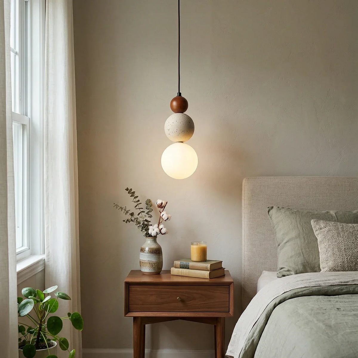 Travertine Trio Orb Pendant Lamp – Travertine detail 2