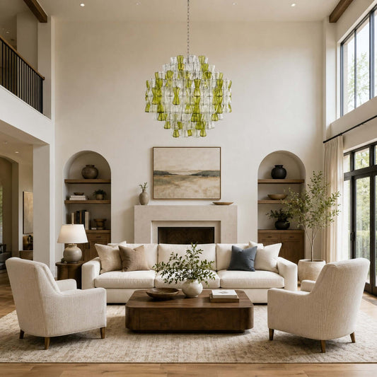 Modern Murano Green & Clear Glass Chandelier