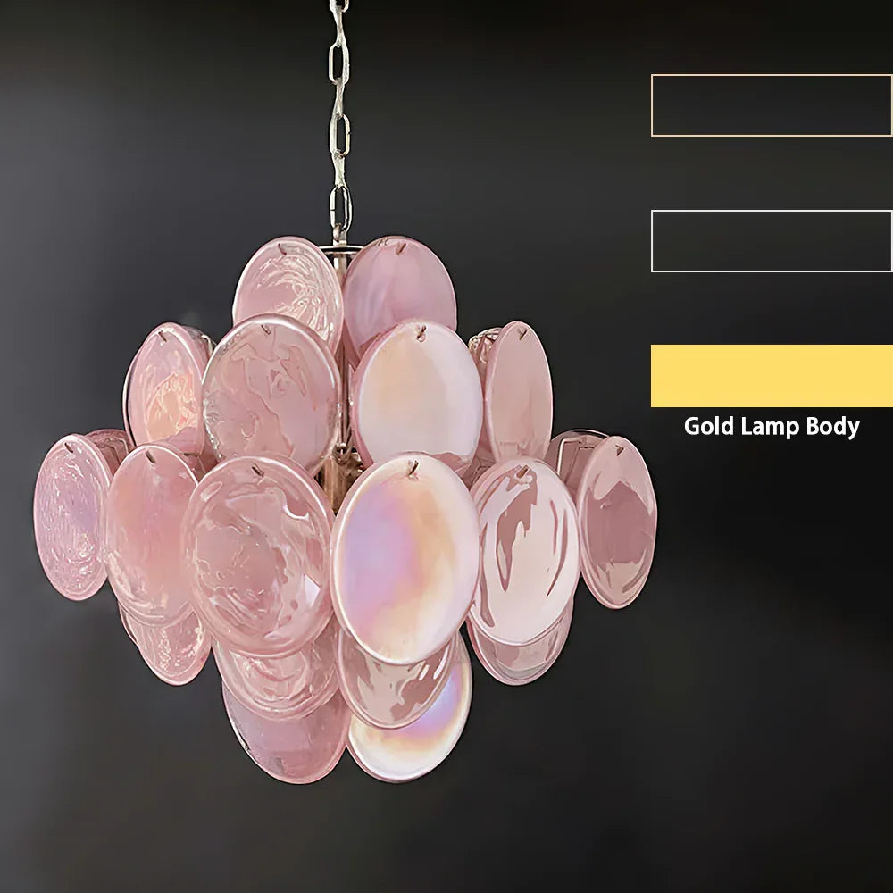 Round Pink Glass Chandelier – Glass detail 37