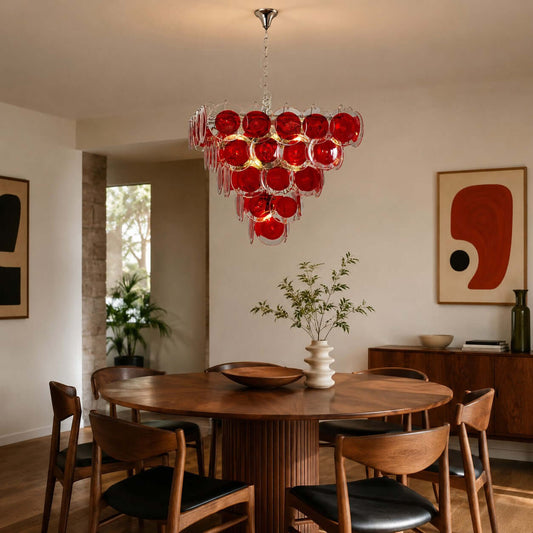 Layered Red Disc Glass Chandelier