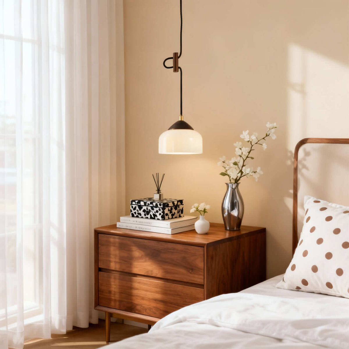 Minimalist Wood & Glass Pendant Light – Glass detail 6