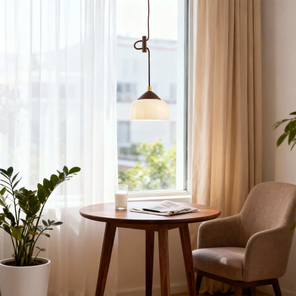 Minimalist Wood & Glass Pendant Light – Glass detail 5