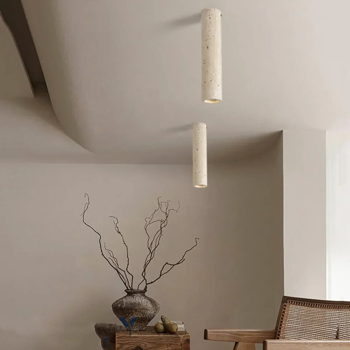 Wabi Sabi Cylinder Travertine Ceiling Lamp – Travertine detail 6