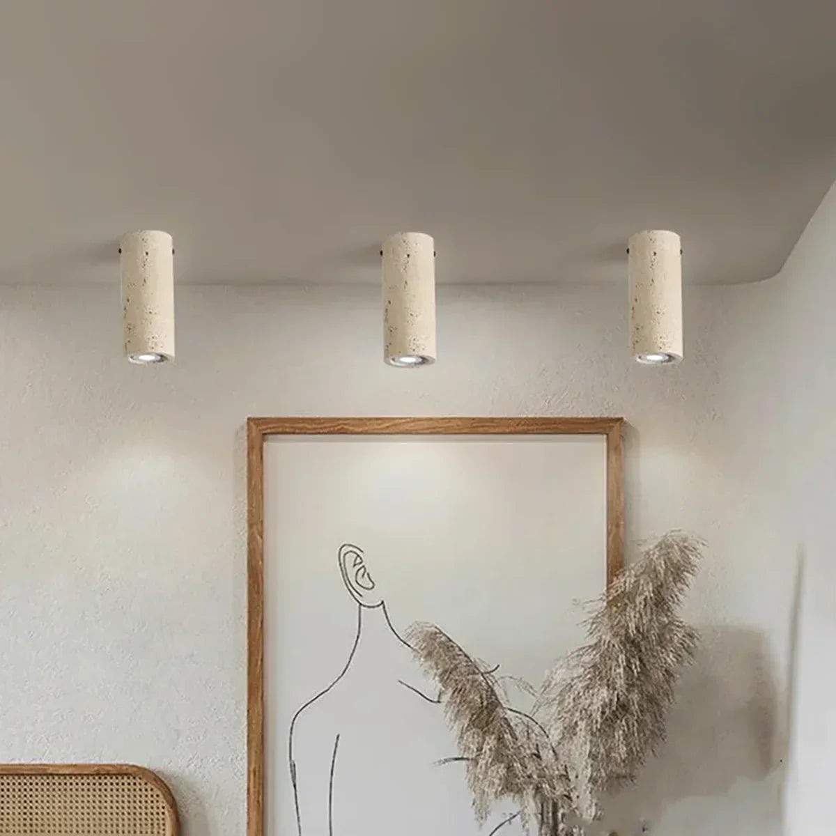 Wabi Sabi Cylinder Travertine Ceiling Lamp – Travertine detail 3