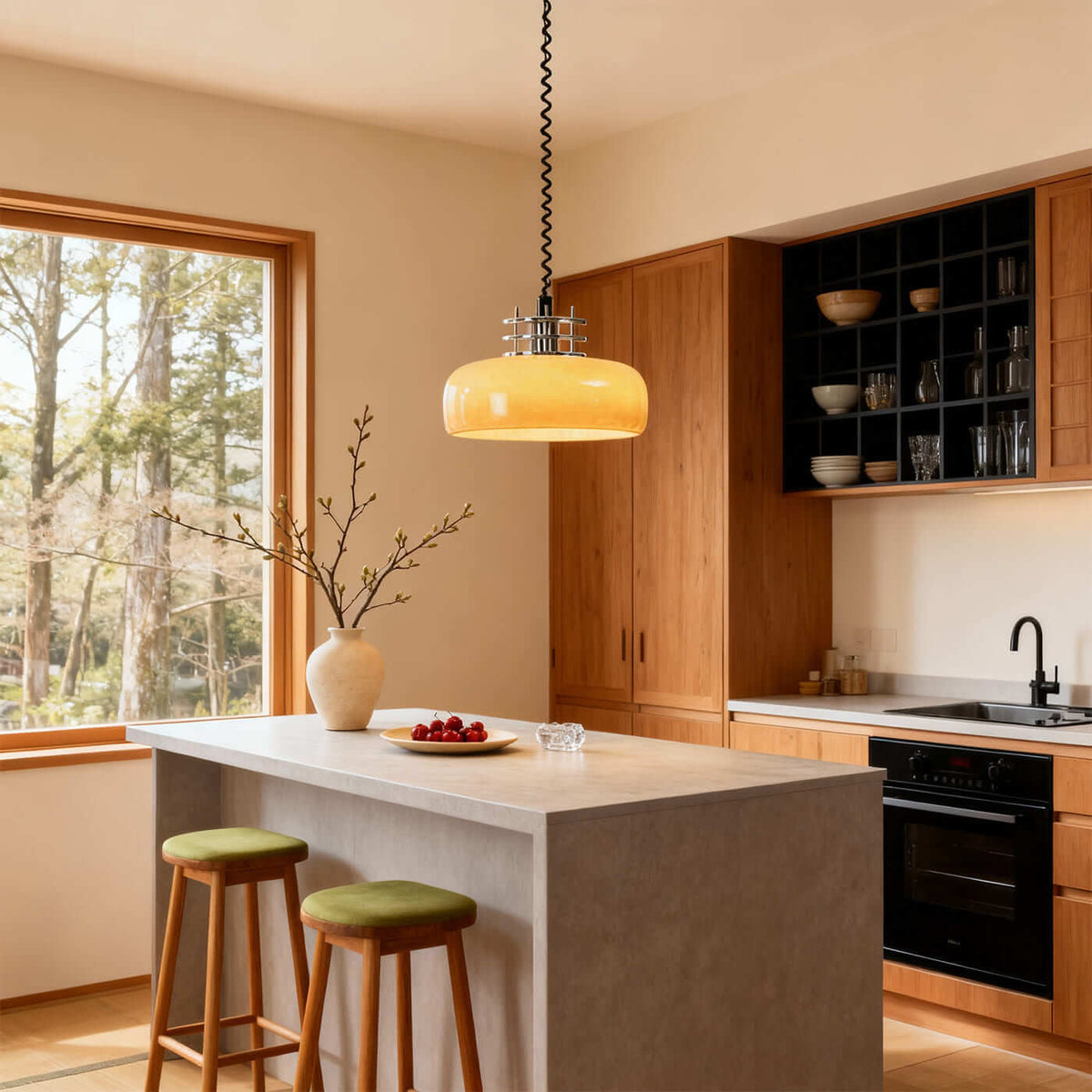 Bauhaus Retractable Round Glass Pendant Light