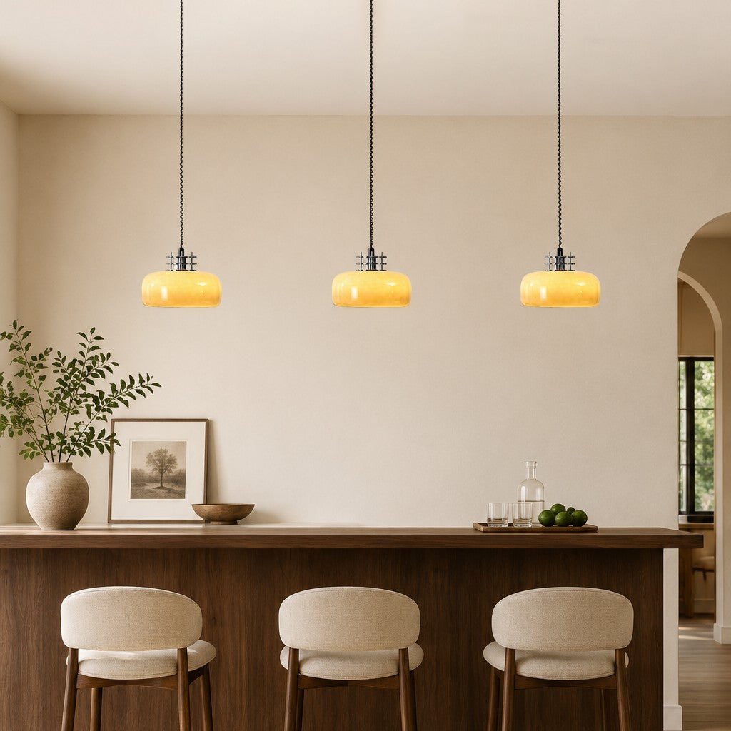 Bauhaus Retractable Round Glass Pendant Light – Glass detail 10