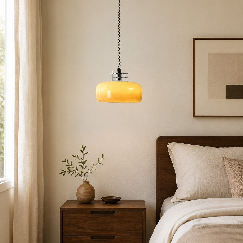Bauhaus Retractable Round Glass Pendant Light – Glass detail 3