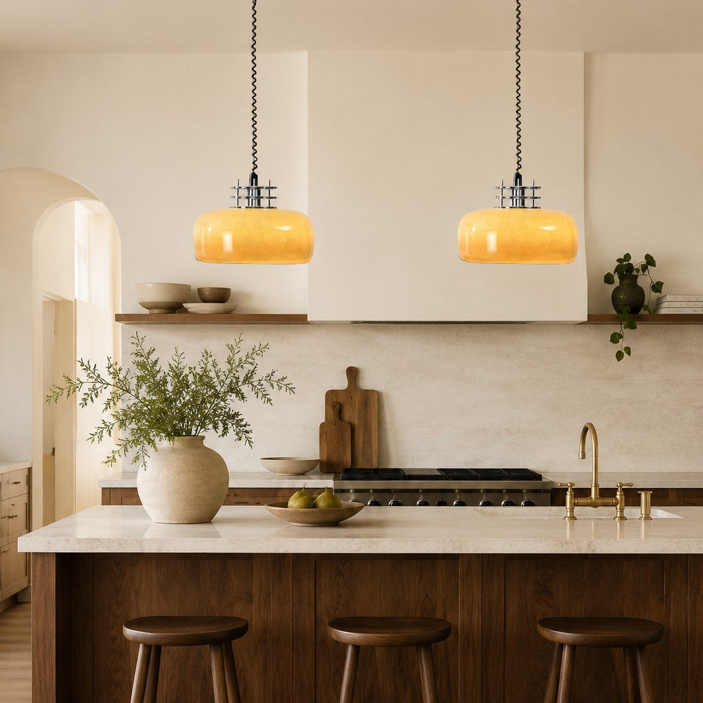 Bauhaus Retractable Round Glass Pendant Light – Glass detail 8