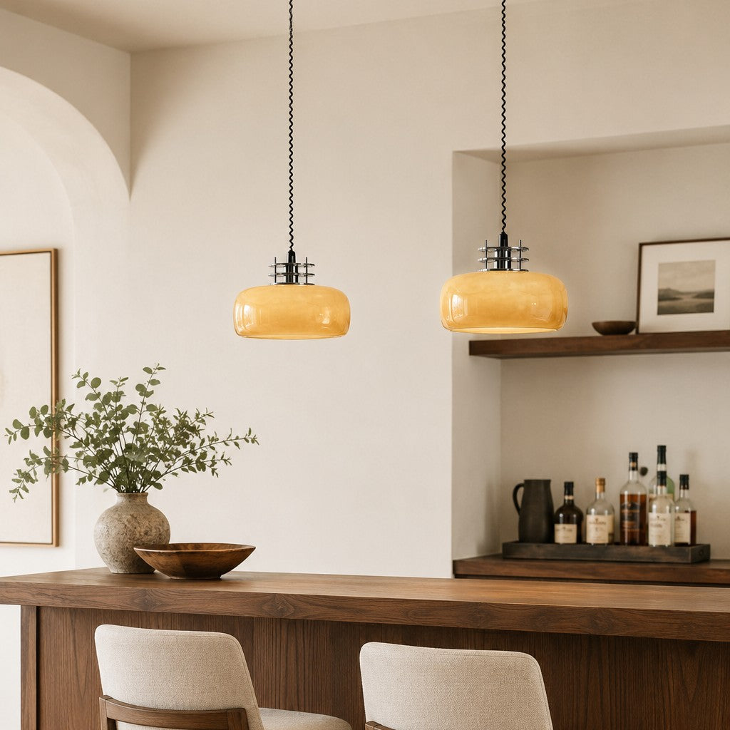 Bauhaus Retractable Round Glass Pendant Light – Glass detail 9
