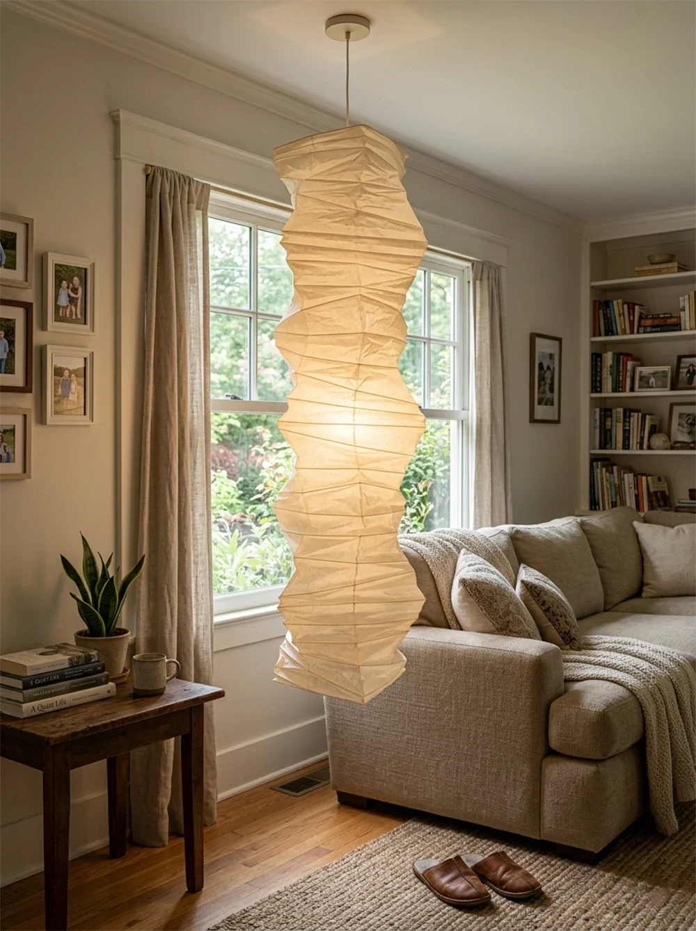 Akari Irregularly Twisted Paper 33N Steel Pendant Light – Steel detail 10