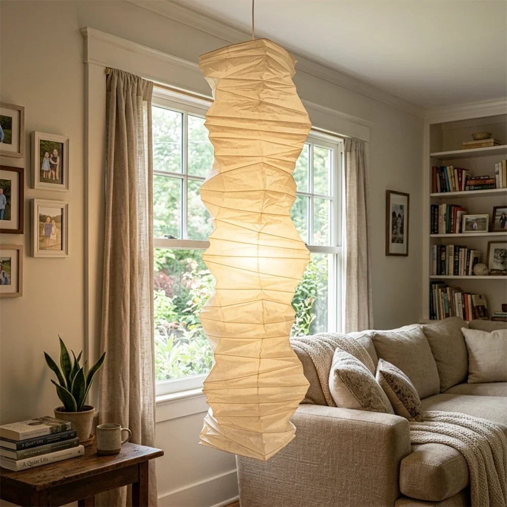Akari Irregularly Twisted Paper 33N Steel Pendant Light – Steel detail 2