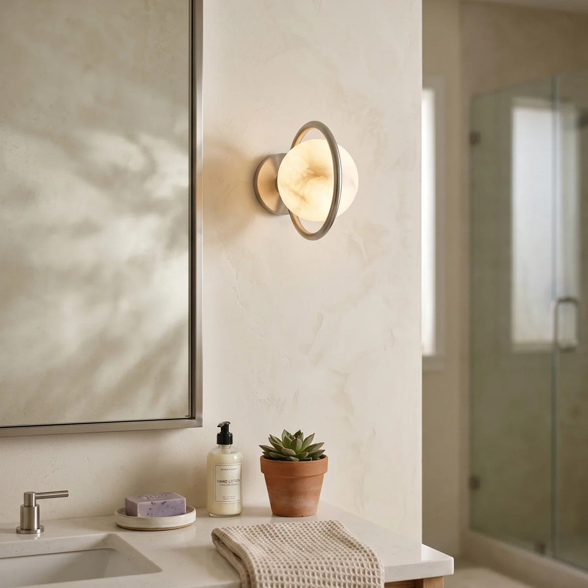 Alabaster Celestial Ring Globe Wall Lamp – Alabaster detail 6