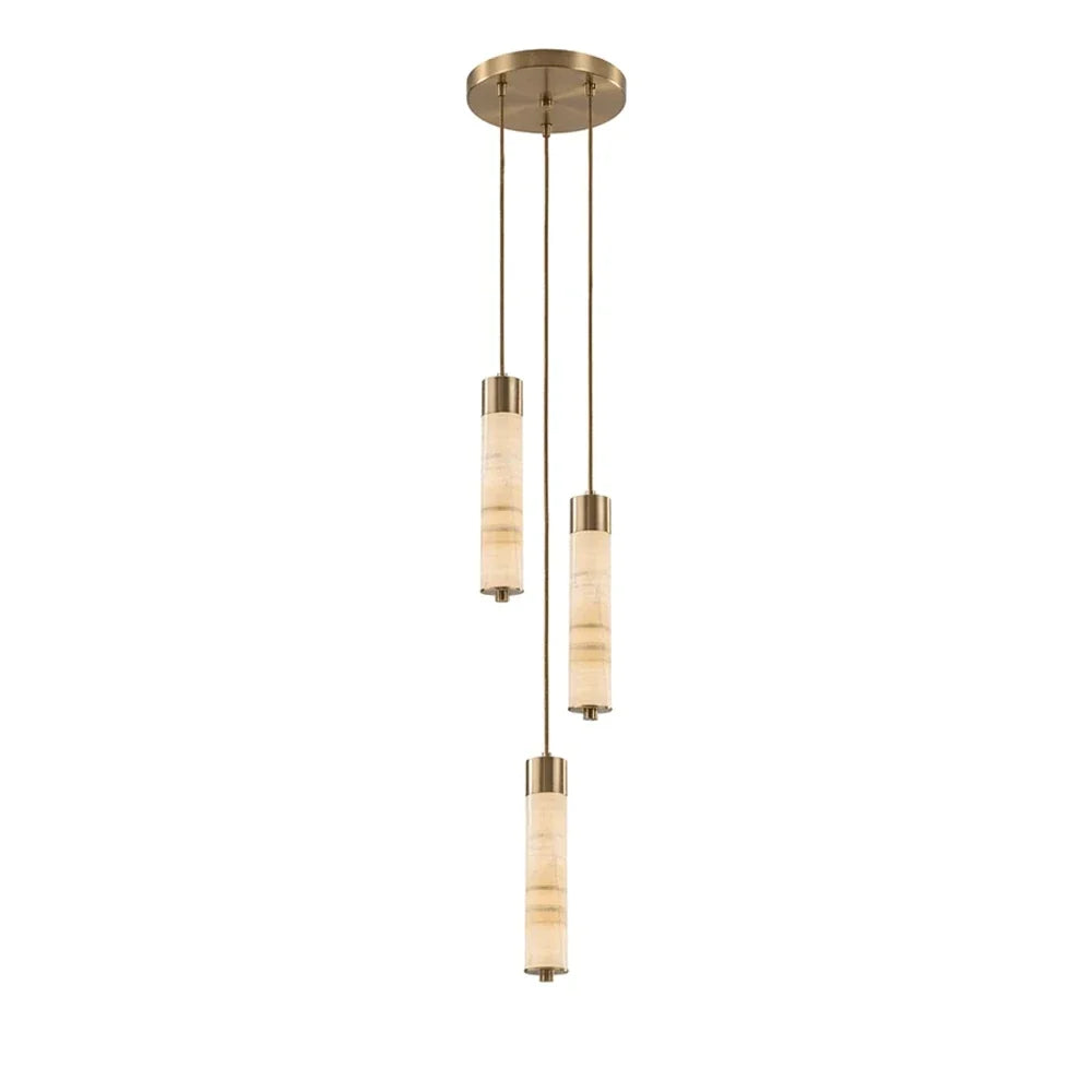 Alabaster Column Spiral Brass Chandelier