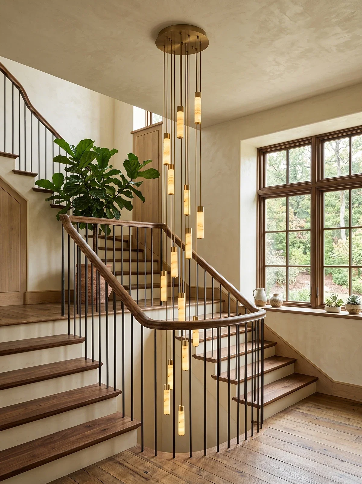Alabaster Column Spiral Brass Chandelier – Alabaster detail 9