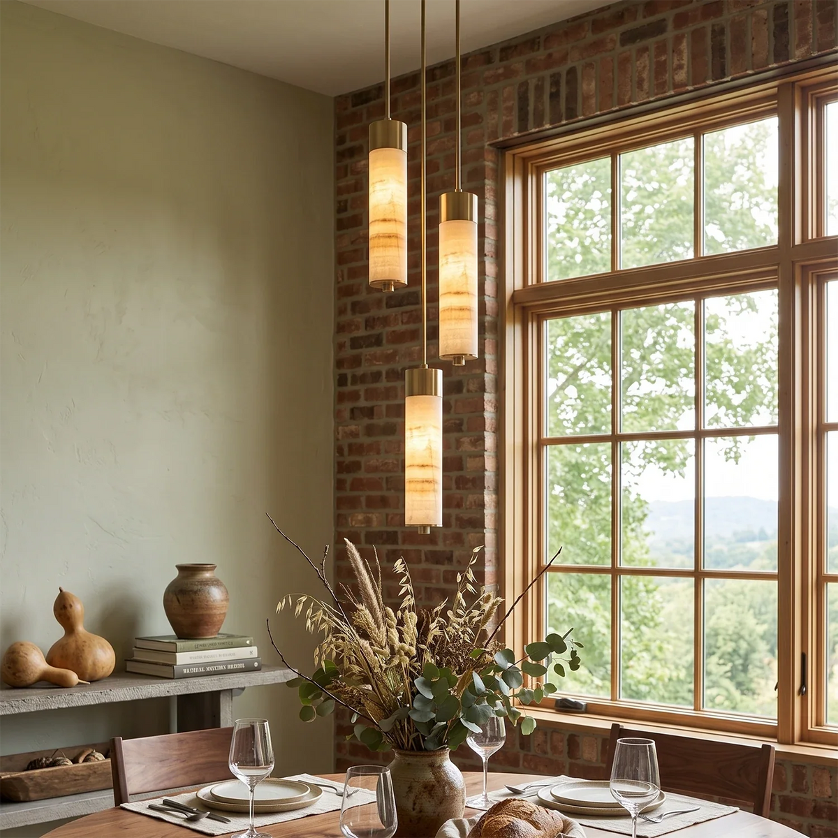 Alabaster Column Spiral Brass Chandelier – Alabaster detail 7