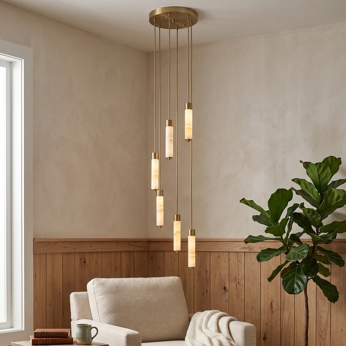 Alabaster Column Spiral Brass Chandelier – Alabaster detail 3