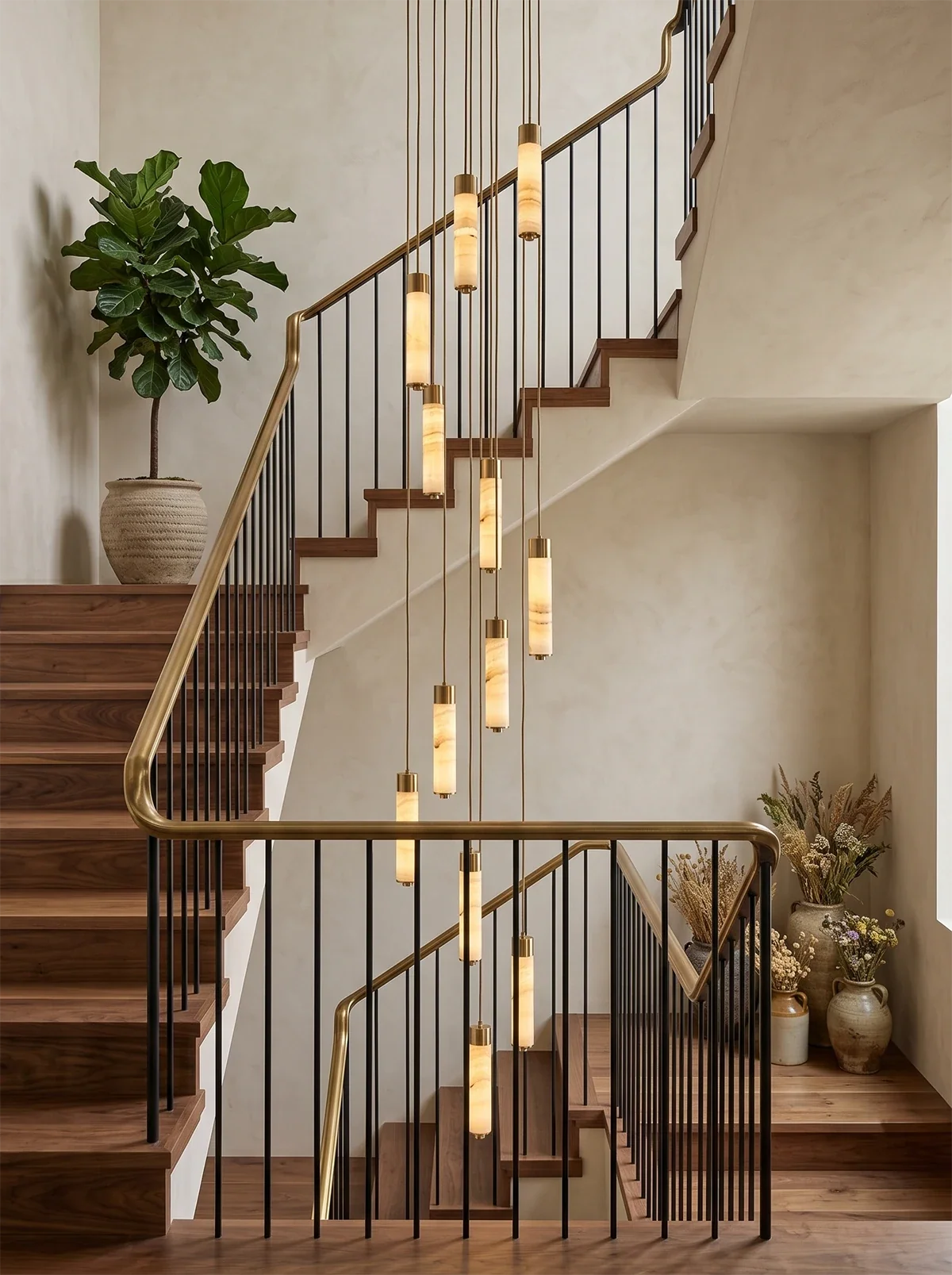 Alabaster Column Spiral Brass Chandelier – Alabaster detail 8