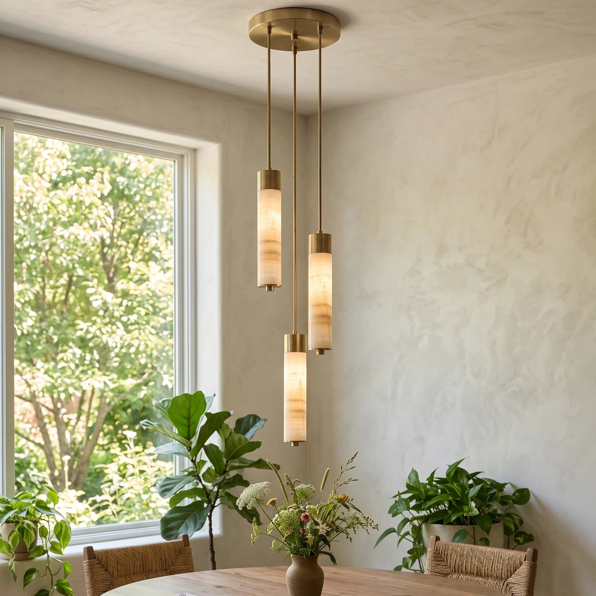 Alabaster Column Spiral Brass Chandelier – Alabaster detail 2