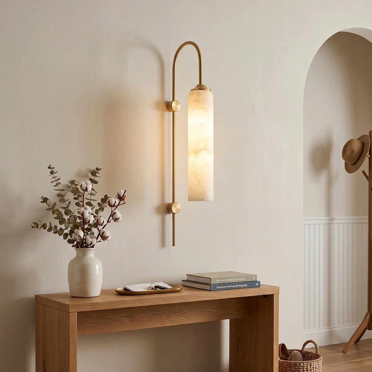 Alabaster Cylinder Tube Wall Sconce – Alabaster detail 2