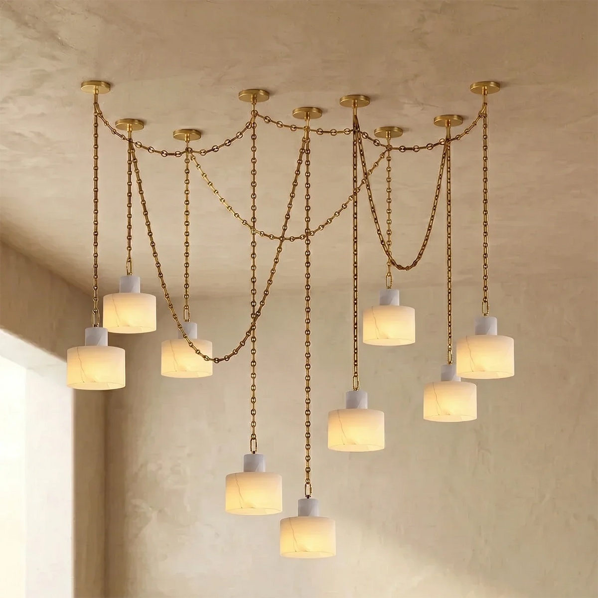 Alabaster Cylindrical Cluster Chain Chandelier – Alabaster detail 57