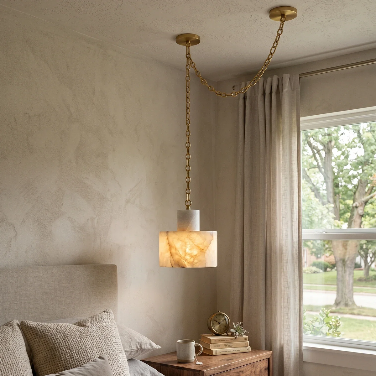 Alabaster Cylindrical Cluster Chain Chandelier – Alabaster detail 9