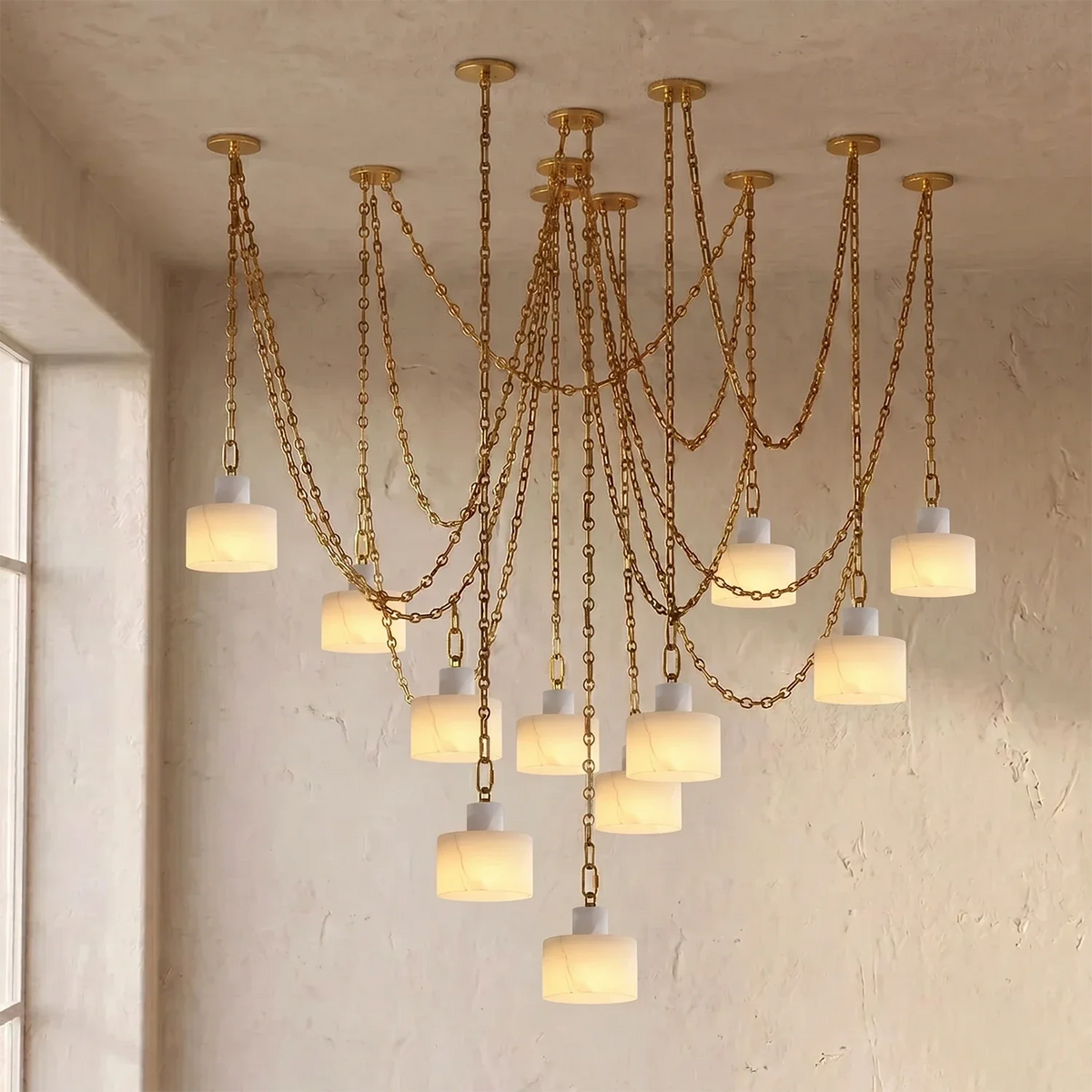 Alabaster Cylindrical Cluster Chain Chandelier – Alabaster detail 59