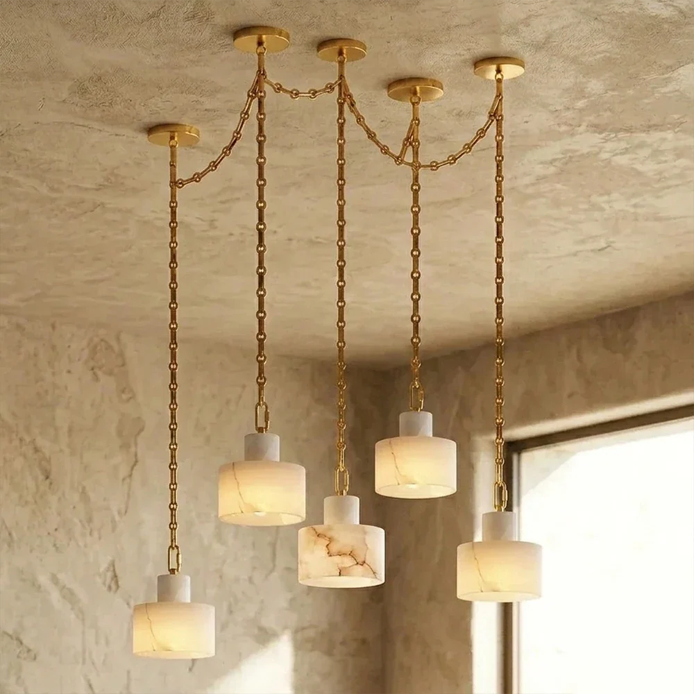 Alabaster Cylindrical Cluster Chain Chandelier – Alabaster detail 53