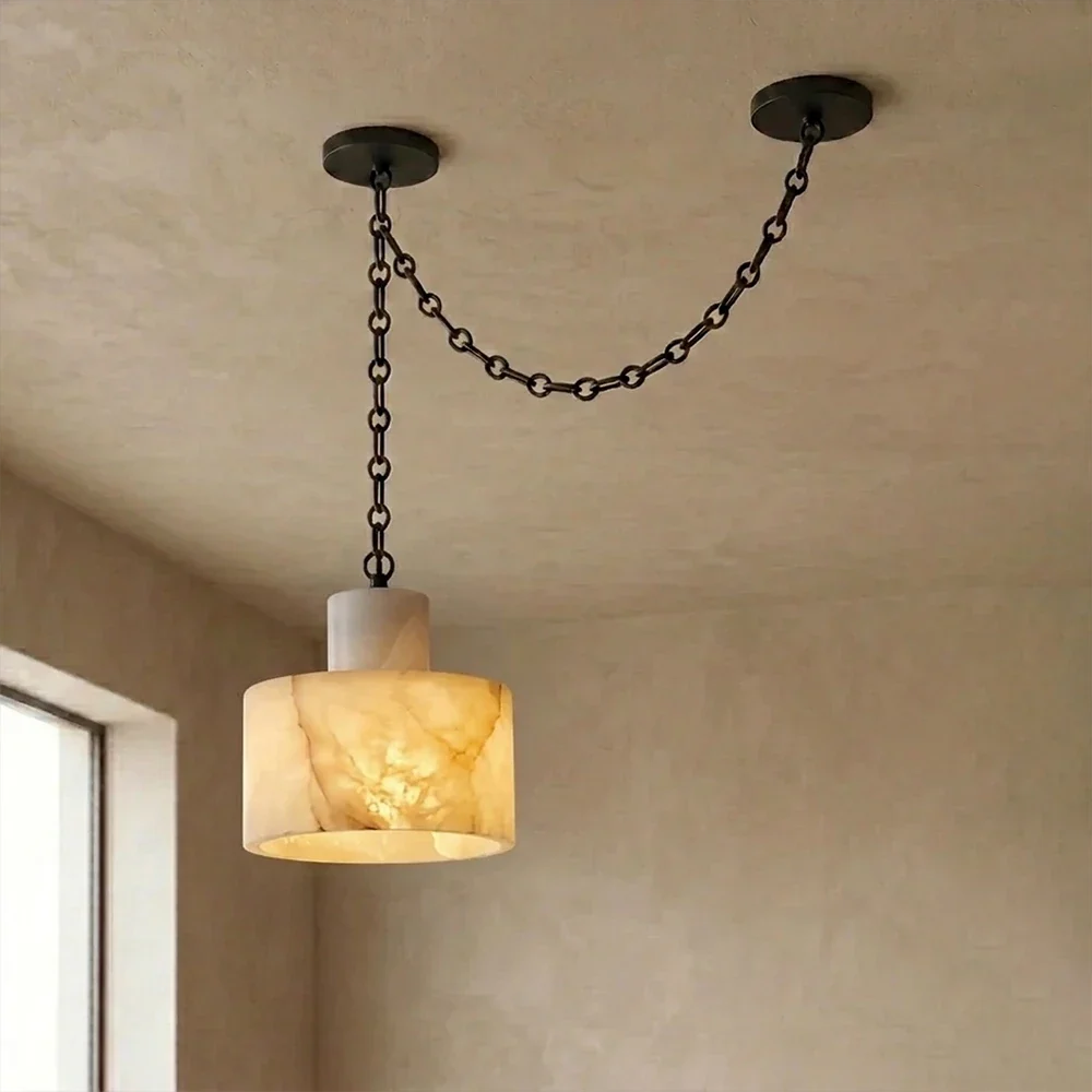Alabaster Cylindrical Cluster Chain Chandelier – Alabaster detail 44