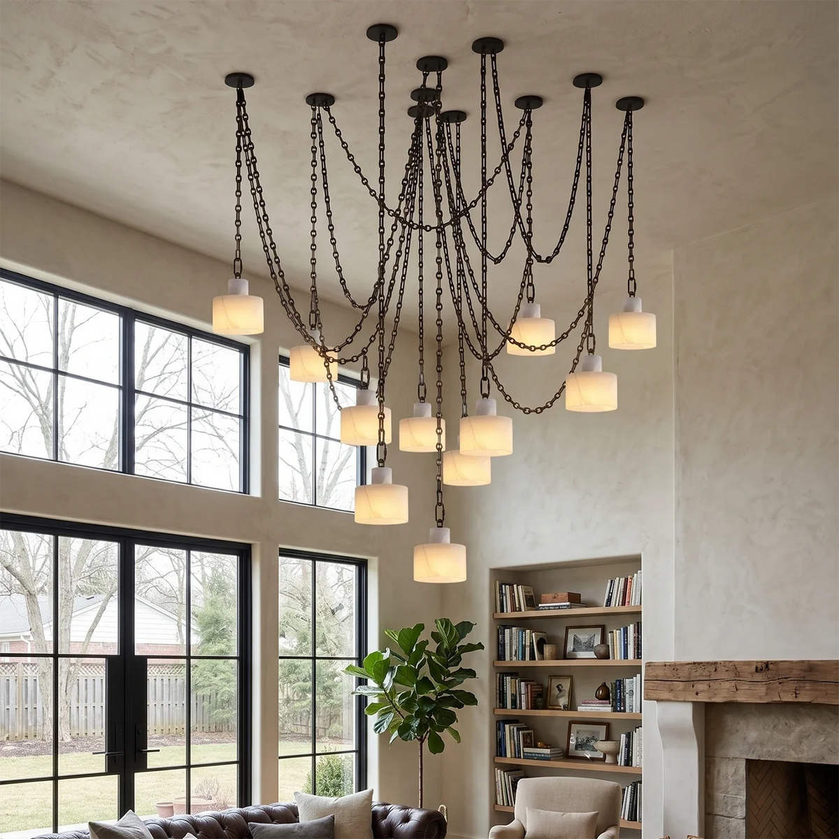 Alabaster Cylindrical Cluster Chain Chandelier – Alabaster detail 5
