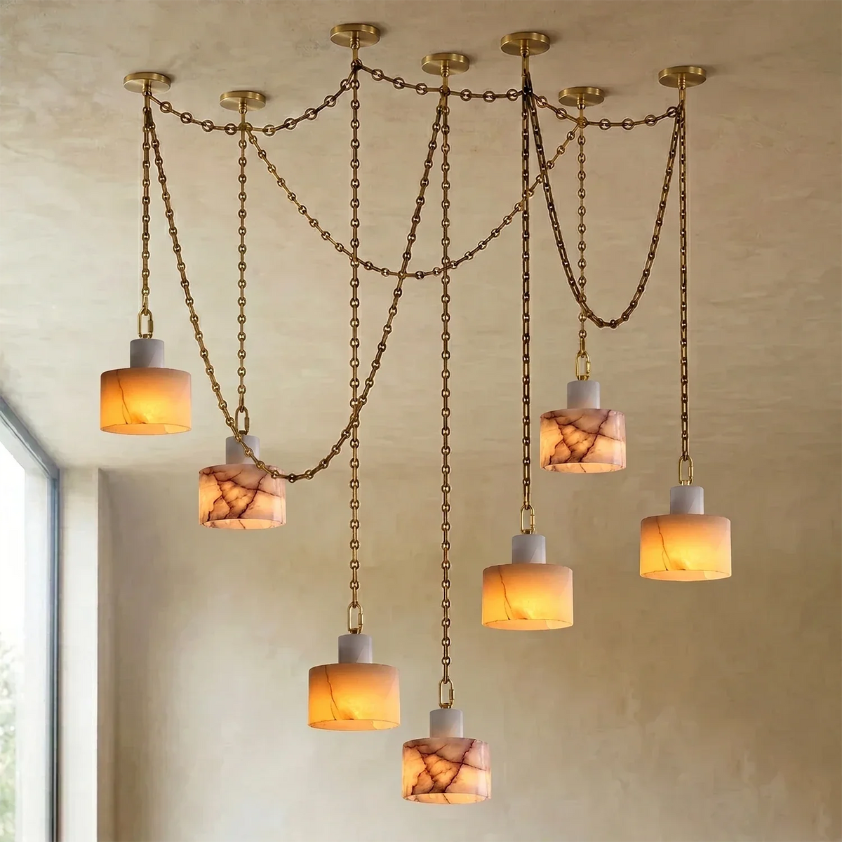 Alabaster Cylindrical Cluster Chain Chandelier – Alabaster detail 55