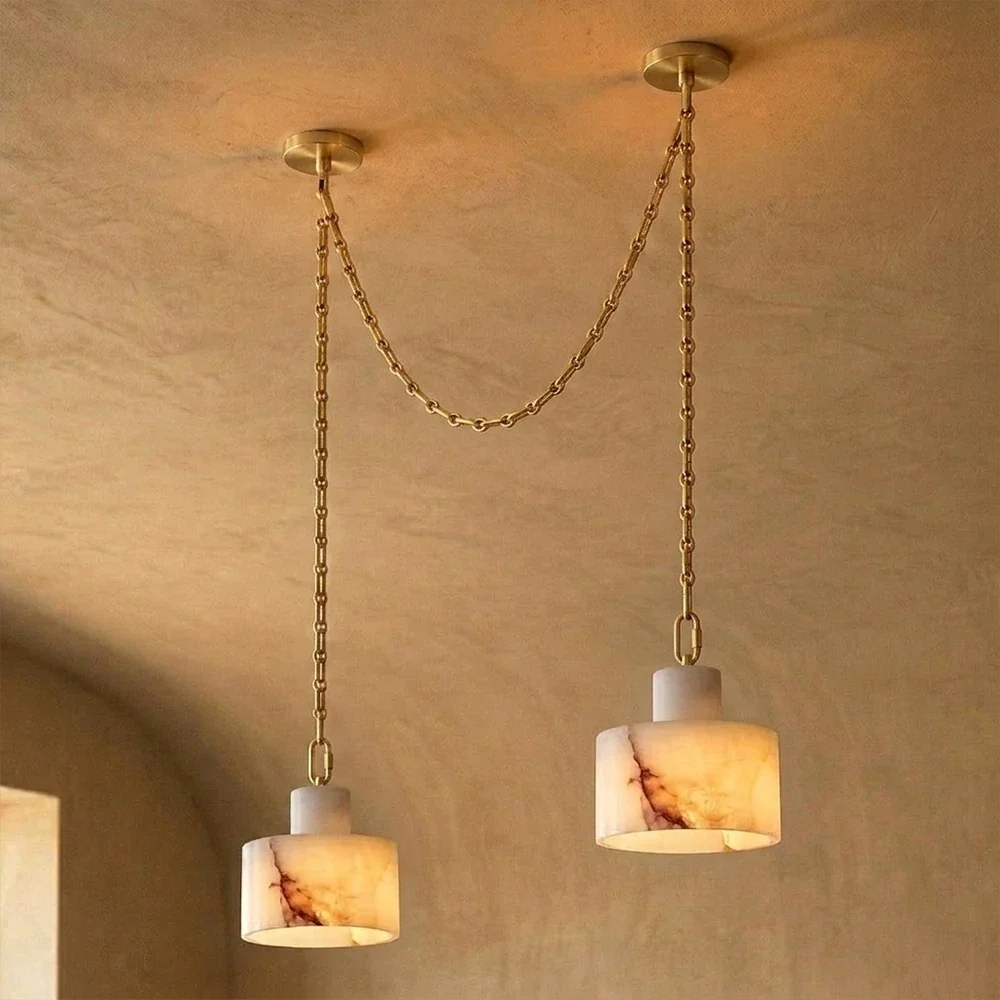 Alabaster Cylindrical Cluster Chain Chandelier – Alabaster detail 47
