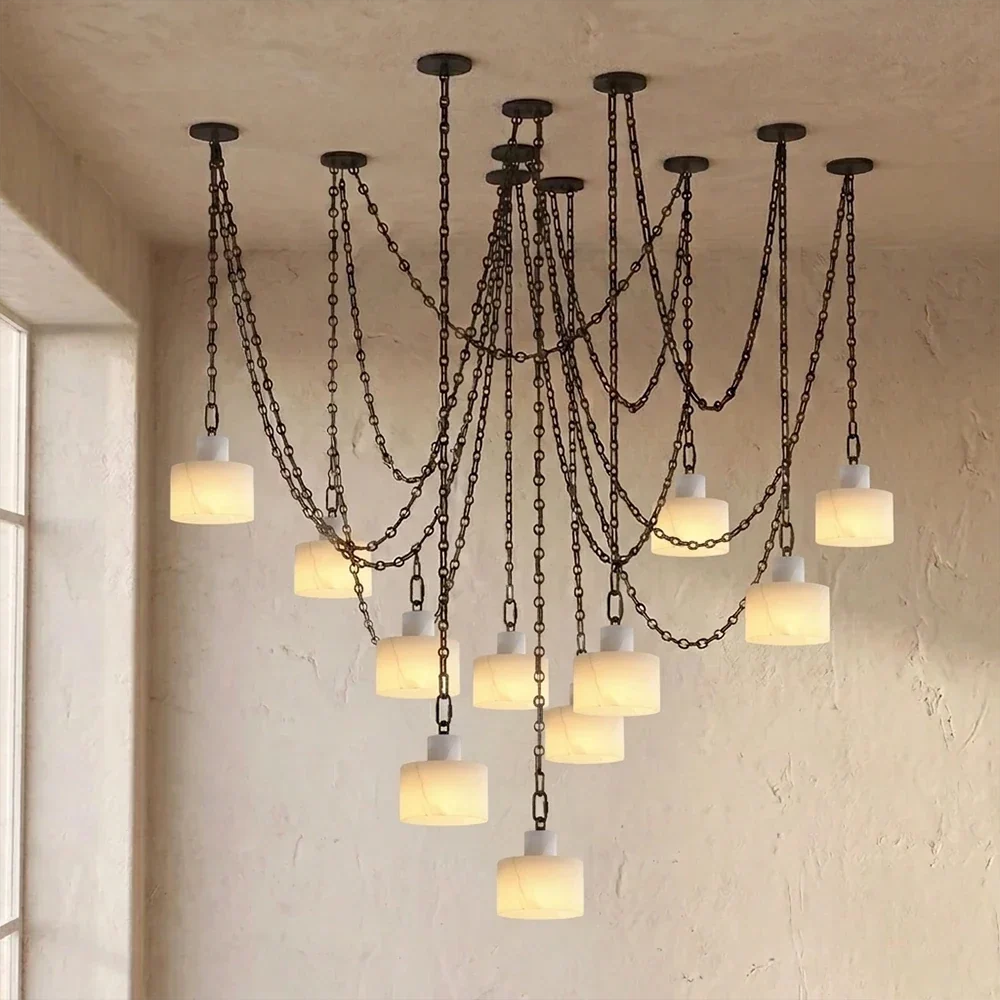 Alabaster Cylindrical Cluster Chain Chandelier – Alabaster detail 58